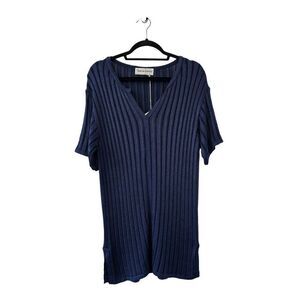 Vintage Diane Von Furstenberg Tunic Sweater Short Sleeve V Neck Blue Women's Med